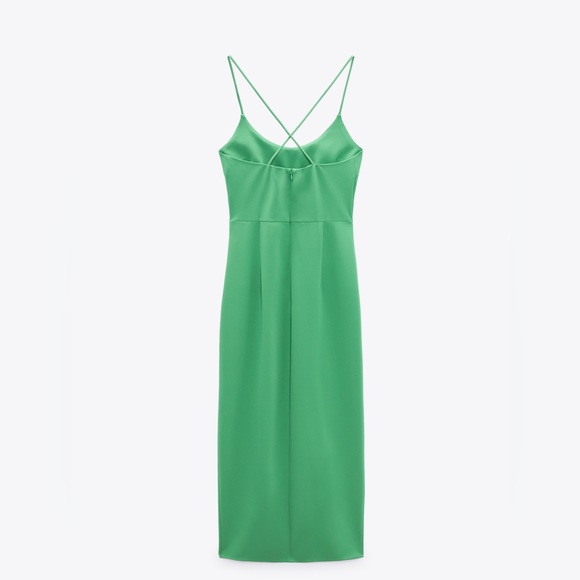 ZARA Kelly Green Stretch Cross Back Slit Midi Dress $49.90 - Picture 5 of 7